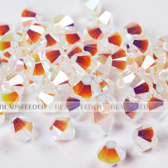 50pcs Austrian Crystal Beads, 5301/5328 4mm, Bicone beads, White opal AB2X/ 234AB2X , Size: about 4mm long, 4mm wide, Hole: 1mm