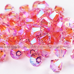 50pcs Austrian Crystal Beads, 5301/5328 4mm, Bicone beads,  Light rose AB2X / 223AB2X, Size: about 4mm long, 4mm wide, Hole: 1mm