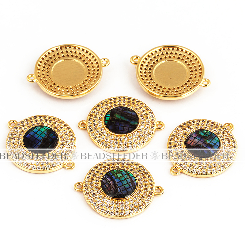 Evil eye connector，with abalone shell chips，clear CZ micro pave , space connector ,23x18.5mm