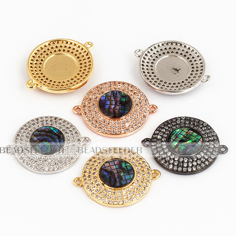 Evil eye connector，with abalone shell chips，clear CZ micro pave , space connector ,23x18.5mm