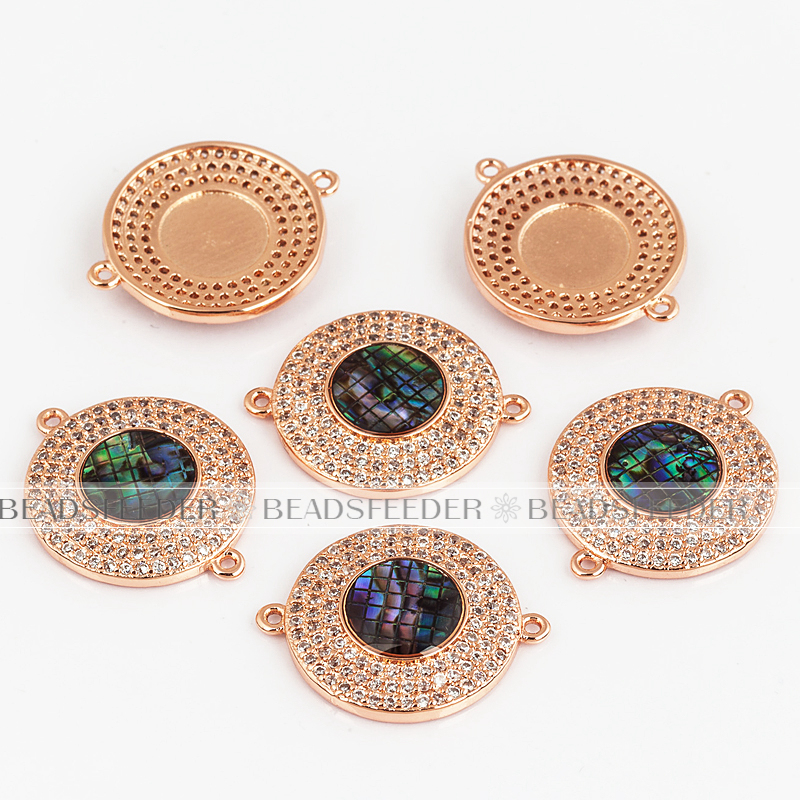 Evil eye connector，with abalone shell chips，clear CZ micro pave , space connector ,23x18.5mm
