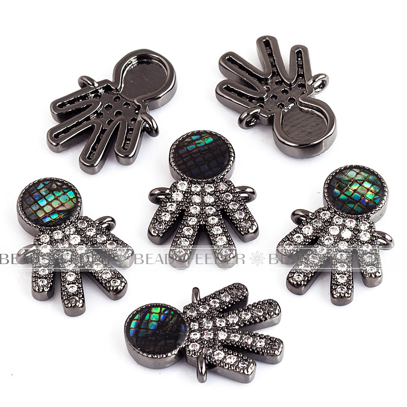 Family boy connector，with abalone shell chips，clear cubic zirconia CZ micro pave , space connector ,12.5x16mm