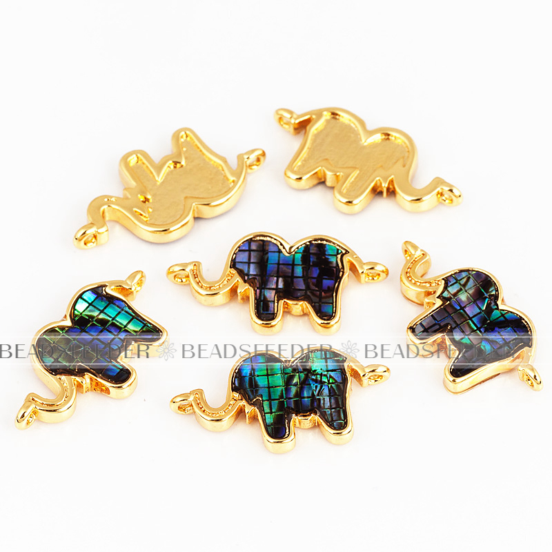 Elephant link connector，with abalone shell chips，clear cubic zirconia CZ micro pave , space connector ,20x10mm