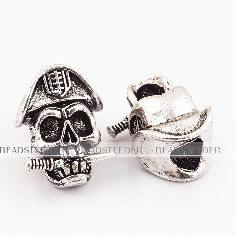 Viking pirate Skull Bead,antique style Paracord Bead Skull Charm,fit for EDC Survival Bracelet Lanyard,20x16x11mm