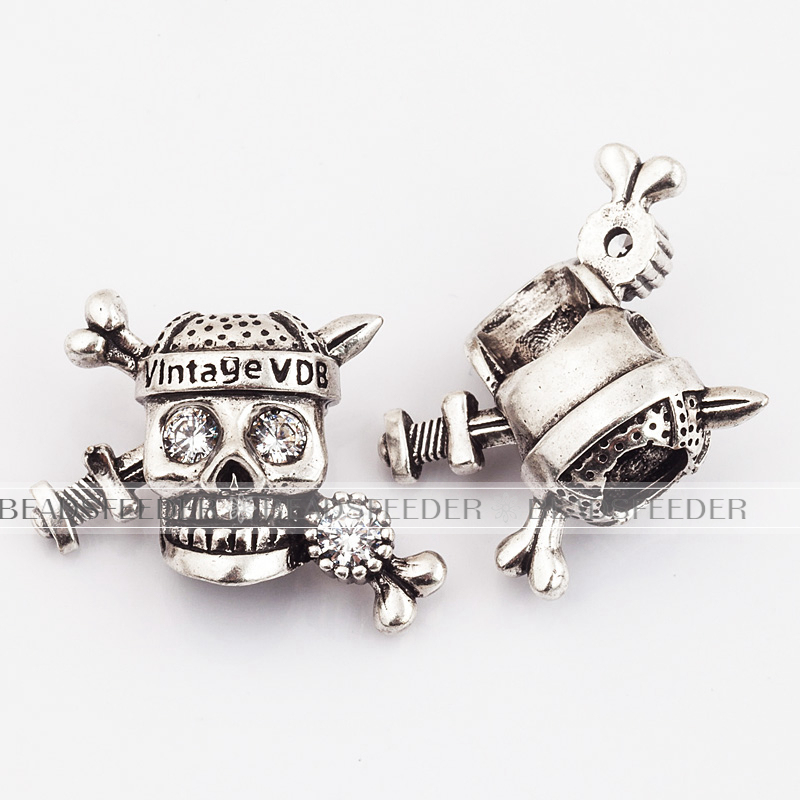 Viking pirate Skull Bead,antique style Paracord Bead Skull Charm,fit for EDC Survival Bracelet Lanyard,25x26x11.5mm