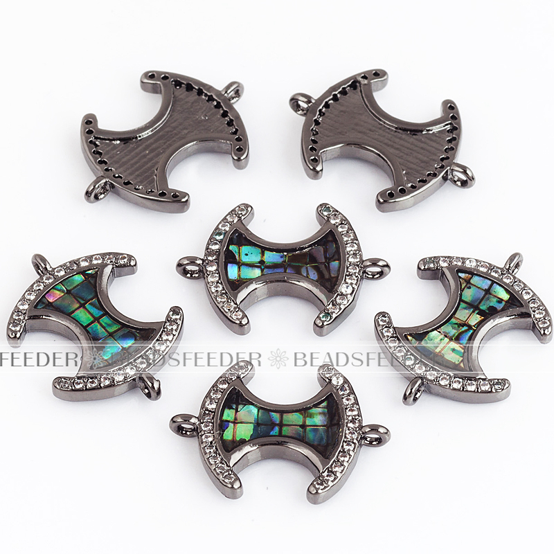 Axe ax hatchet chopper link connector,with abalone shell chips,clear cubic zirconia CZ micro pave,space connector for men ,18.5x13.5x3mm 1pc