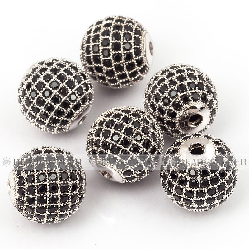 12mm black CZ shamballa round ball bead Micro Pave Bead,Clear Cubic Zirconia CZ beads,for men and women Bracelet