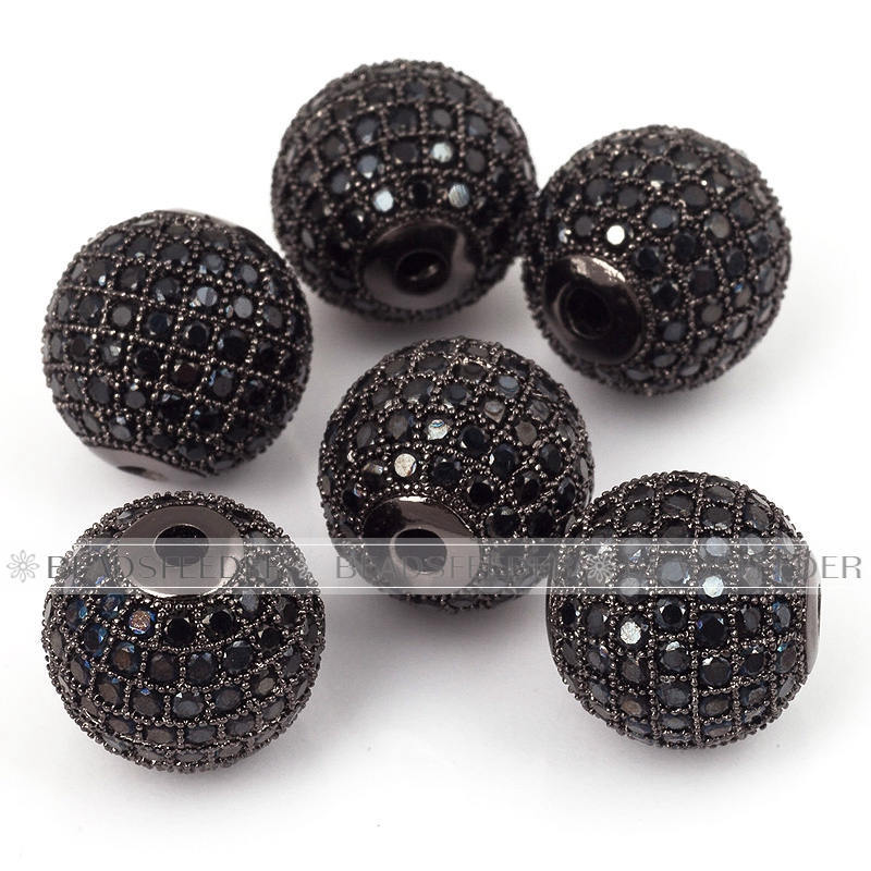 14mm black CZ shamballa round ball bead Micro Pave Bead,Clear Cubic Zirconia CZ beads,for men and women Bracelet