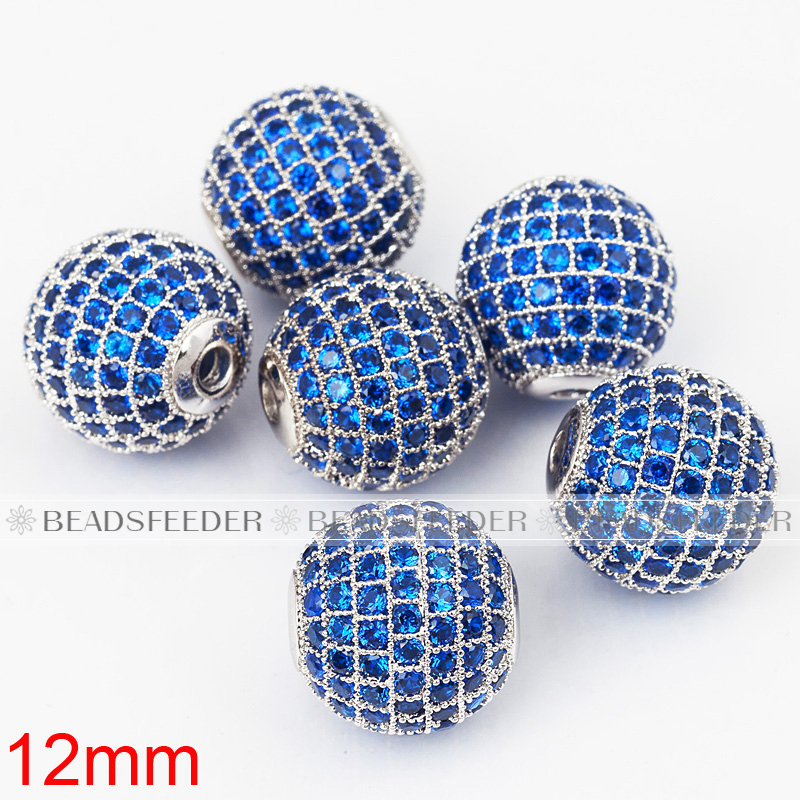 12mm blue CZ shamballa round ball bead Micro Pave Bead,Clear Cubic Zirconia CZ beads,for men and women Bracelet