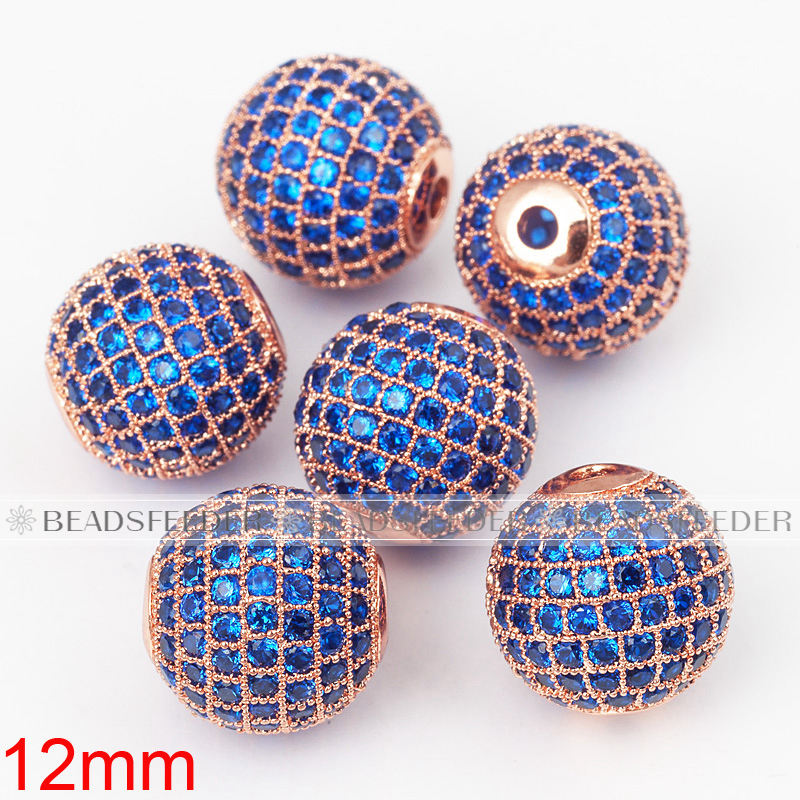 12mm blue CZ shamballa round ball bead Micro Pave Bead,Clear Cubic Zirconia CZ beads,for men and women Bracelet