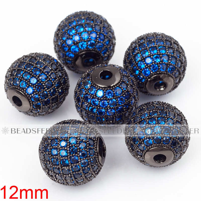 12mm blue CZ shamballa round ball bead Micro Pave Bead,Clear Cubic Zirconia CZ beads,for men and women Bracelet