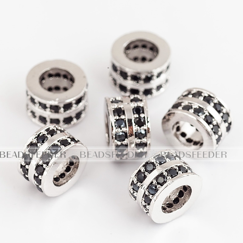 Micro Pave roundle space Bead / CZ Bead / Cubic Zirconia beads , Men Bracelet Charms, Pave Beads, Bracelet Charms, 9x5 mm, 1pc