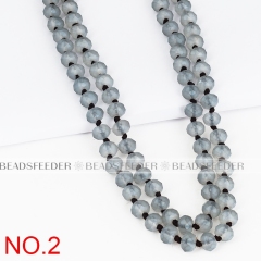 60'' inch, Matt light grey colour,ready to wear, 8mm crystal glass beads knotted, ideal for pendant/stack layer necklace , 1 strand