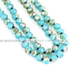 30'' inch, bluegreen opal , knotted necklace chain,ready to wear, 8mm crystal glass beads knotted, ideal for pendant/stack layer necklace , 1 strand