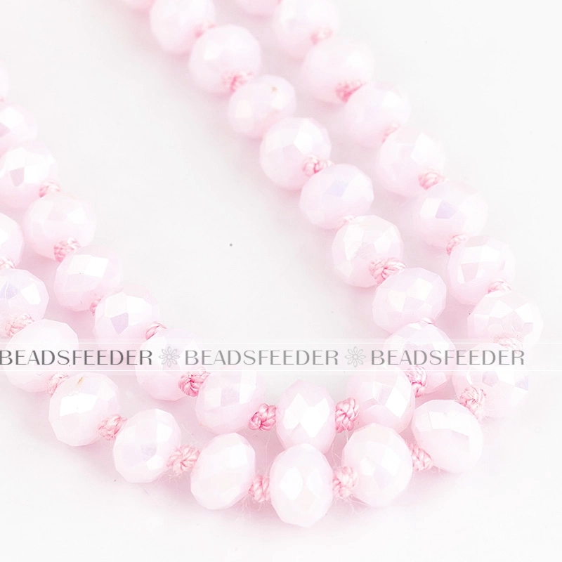 30'' inch, Rose alabaster , knotted necklace chain,ready to wear, 8mm crystal glass beads knotted, ideal for pendant/stack layer necklace , 1 strand