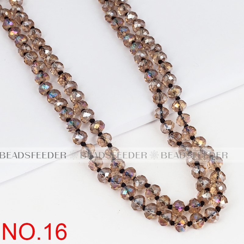 60'' inch, smoke ,handknotted necklace chain,ready to wear, 8mm crystal glass beads knotted, ideal for pendant/stack layer necklace , 1 strand