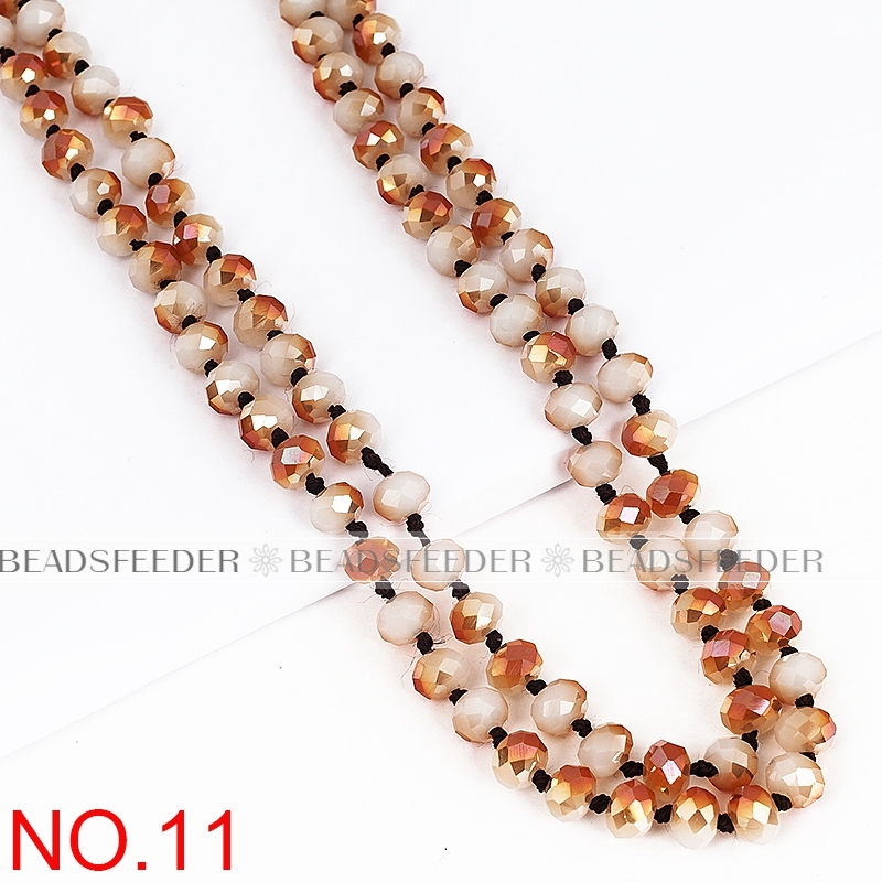 60'' inch, Copper peach ,handknotted necklace chain,ready to wear, 8mm crystal glass beads knotted, ideal for pendant/stack layer necklace , 1 strand