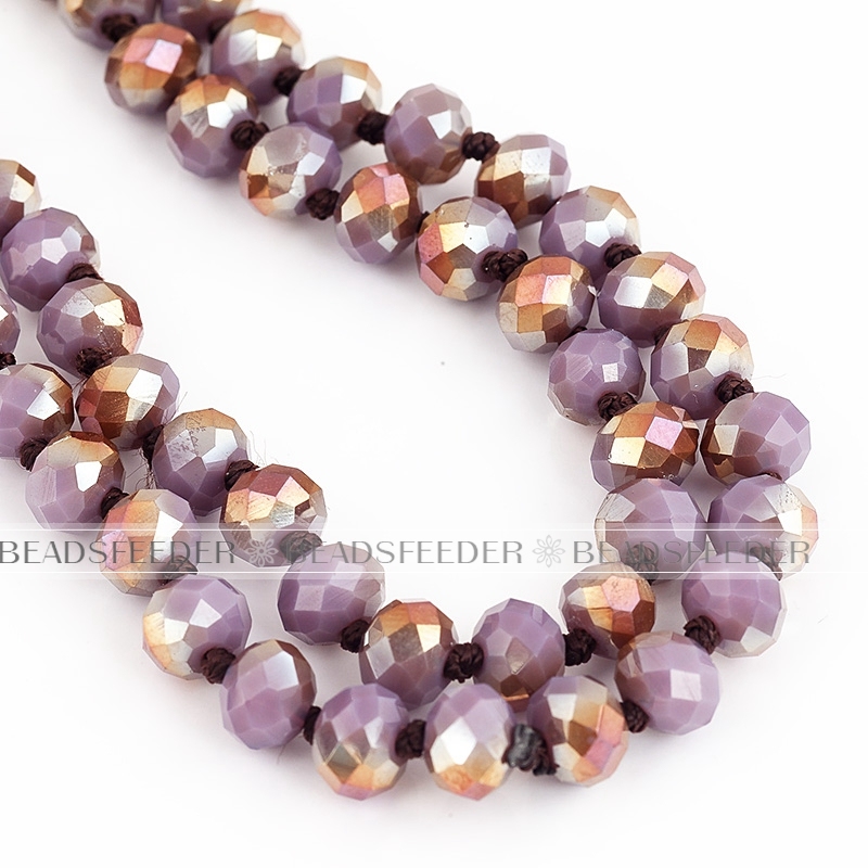 60'' inch, cyclamen , knotted necklace chain,ready to wear, 8mm crystal glass beads knotted, ideal for pendant/stack layer necklace , 1 strand