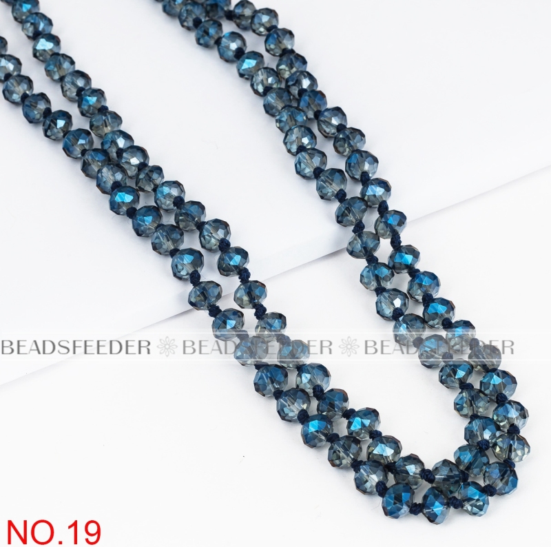 60'' inch, dark blue ,handknotted necklace chain,ready to wear, 8mm crystal glass beads knotted, ideal for pendant/stack layer necklace , 1 strand