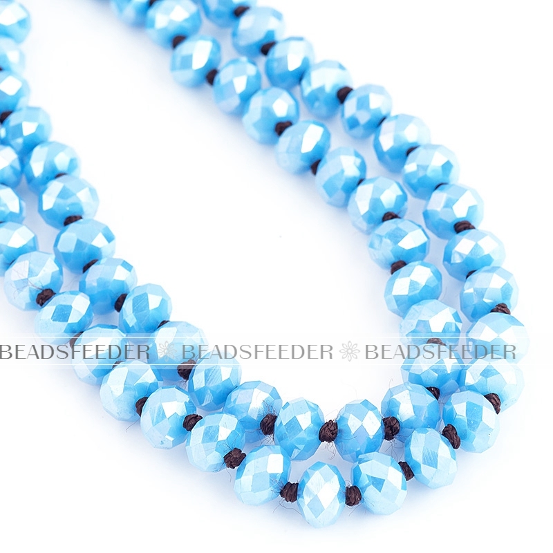 30'' inch, mid blue opal , knotted necklace chain,ready to wear, 8mm crystal glass beads knotted, ideal for pendant/stack layer necklace , 1 strand