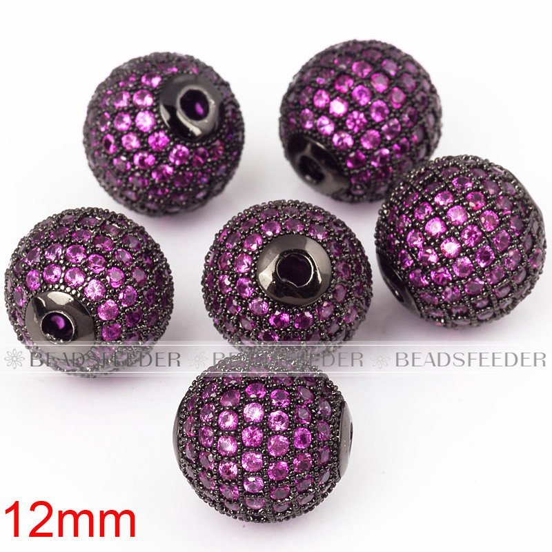 12mm Fuchsia CZ shamballa round ball bead Micro Pave Bead,Clear Cubic Zirconia CZ beads,for men and women Bracelet