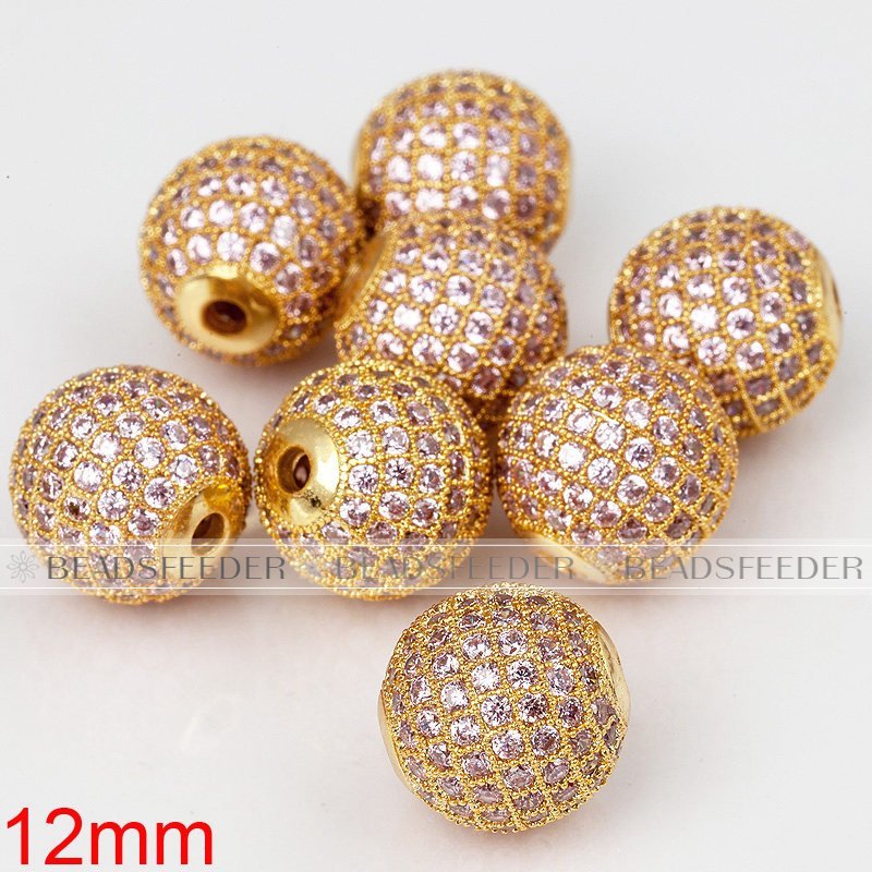 12mm Pink CZ shamballa round ball bead Micro Pave Bead,Clear Cubic Zirconia CZ beads,for men and women Bracelet