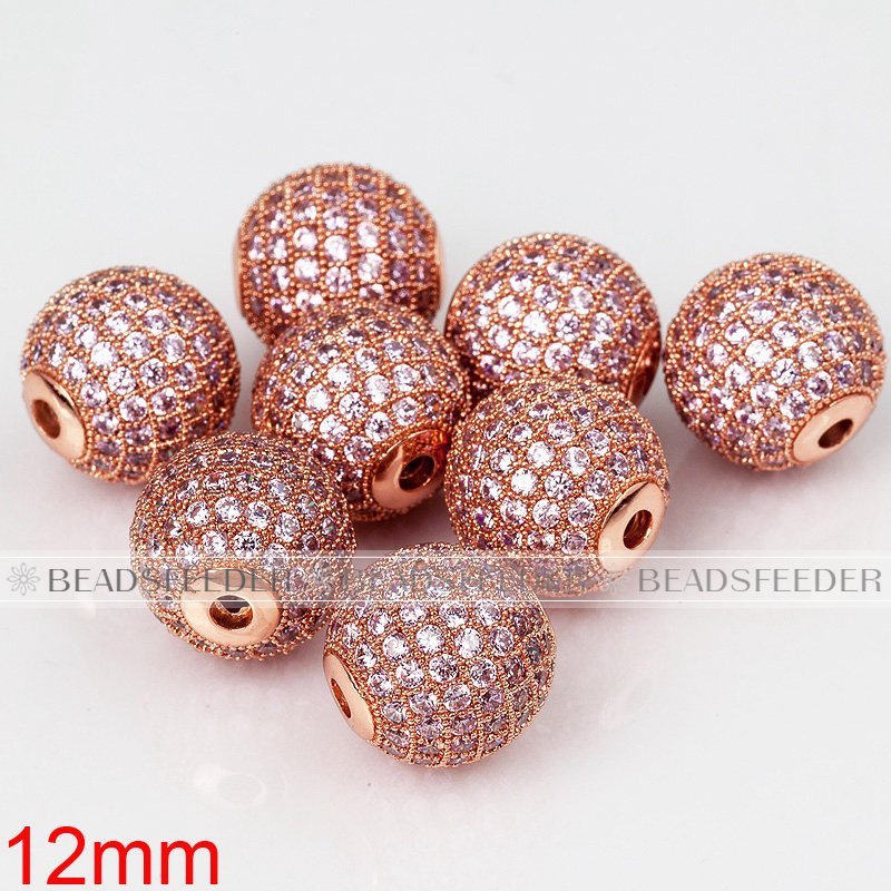 12mm Pink CZ shamballa round ball bead Micro Pave Bead,Clear Cubic Zirconia CZ beads,for men and women Bracelet