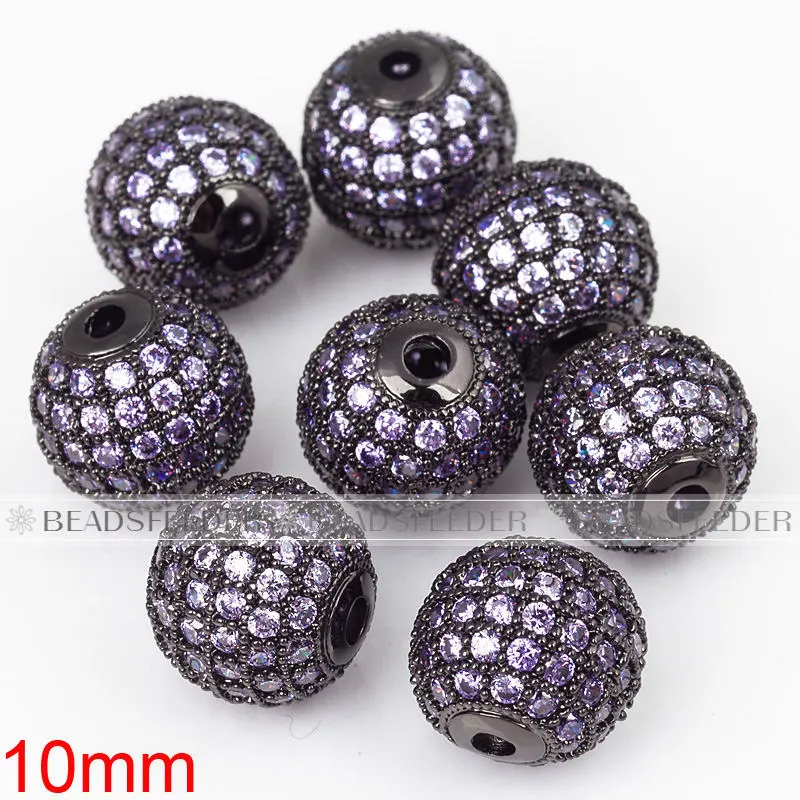 10mm Violet CZ shamballa round ball bead Micro Pave Bead,Clear Cubic Zirconia CZ beads,for men and women Bracelet