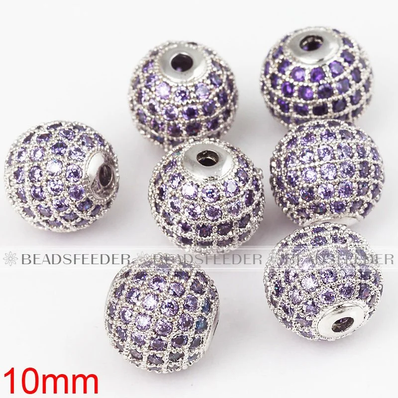 10mm Violet CZ shamballa round ball bead Micro Pave Bead,Clear Cubic Zirconia CZ beads,for men and women Bracelet