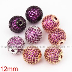 16mm Fuchsia CZ shamballa round ball bead Micro Pave Bead,Clear Cubic Zirconia CZ beads,for men and women Bracelet