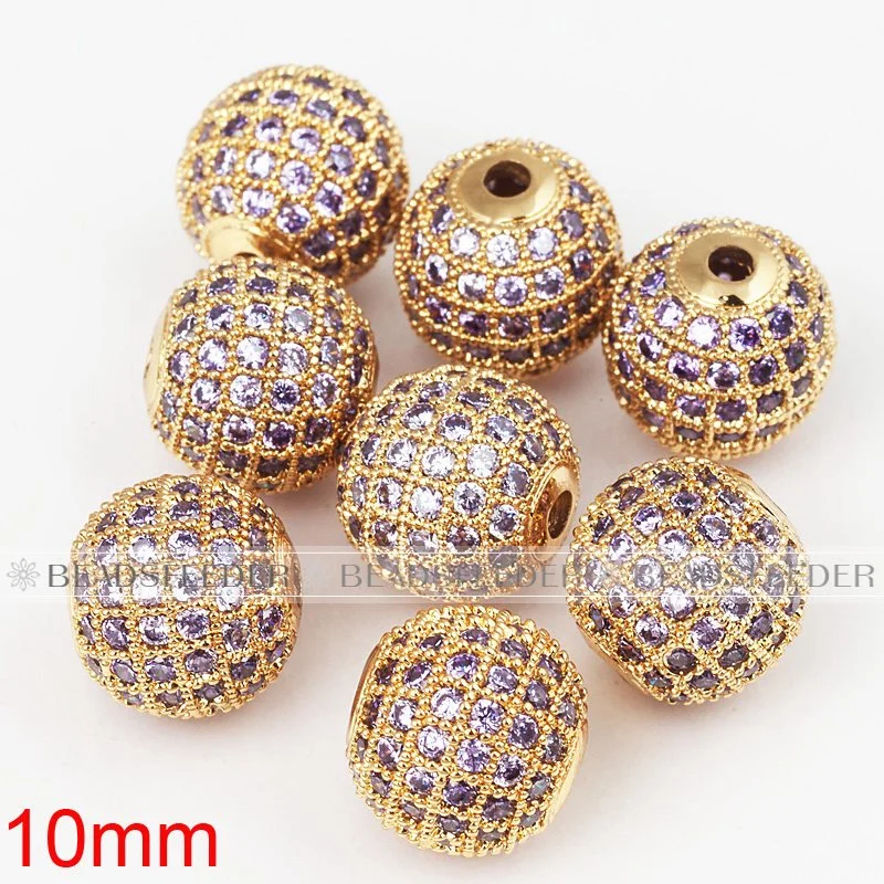 10mm Violet CZ shamballa round ball bead Micro Pave Bead,Clear Cubic Zirconia CZ beads,for men and women Bracelet