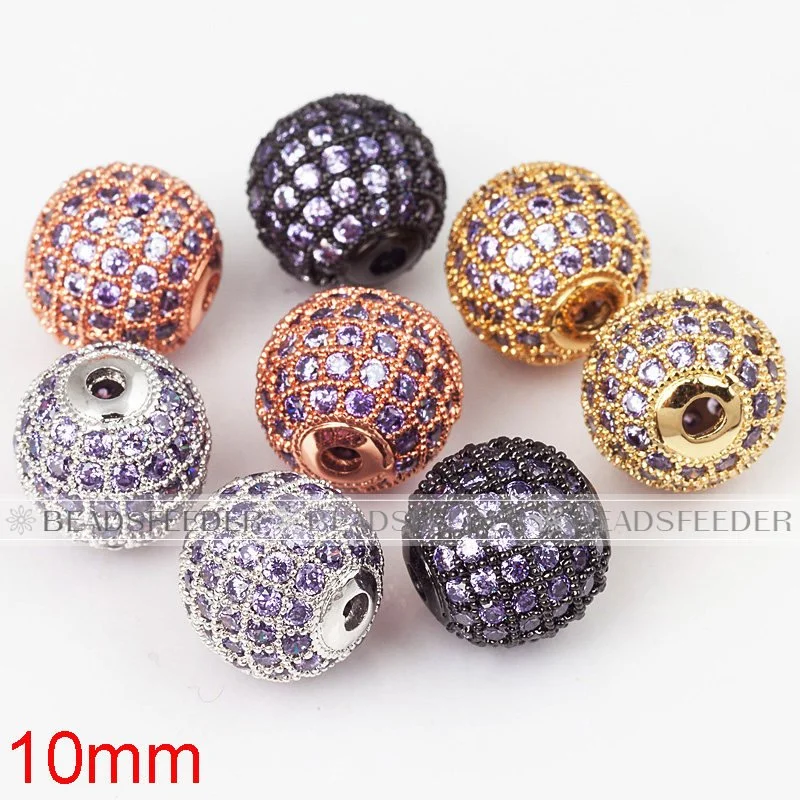 10mm Violet CZ shamballa round ball bead Micro Pave Bead,Clear Cubic Zirconia CZ beads,for men and women Bracelet