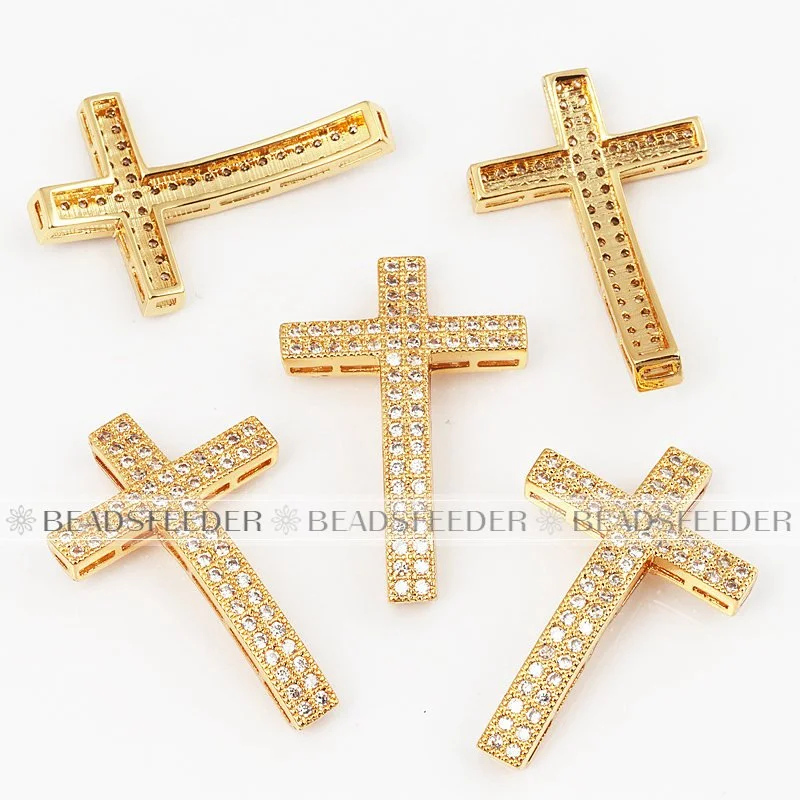 Cross bead for bracelet ,Micro Pave cross Beads / CZ Bead / Clear Cubic Zirconia space beads, Jewelry Making Supplies findings, 34mm,1pc