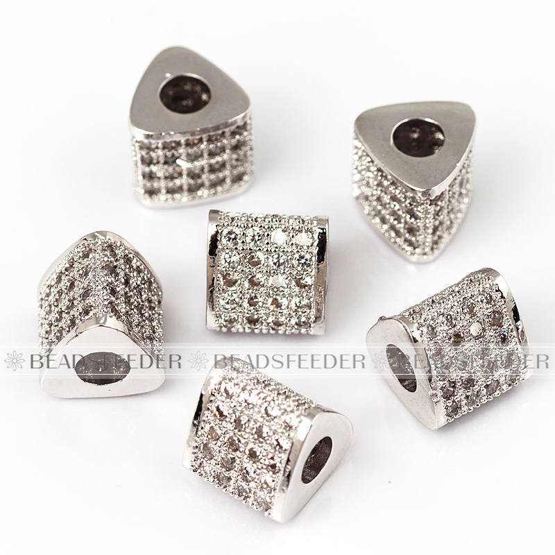 Triangular Triangle Micro Pave space Bead / CZ Bead / Clear Cubic Zirconia Triangular beads ,Pave Beads, Bracelet Charms ,9mm , 1pc