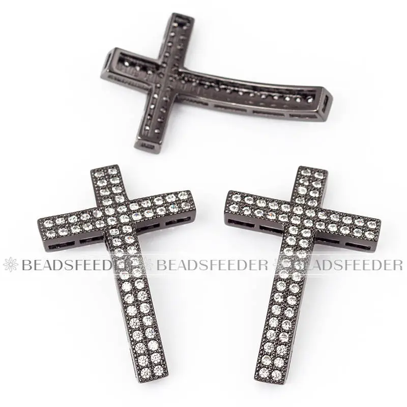 Cross bead for bracelet ,Micro Pave cross Beads / CZ Bead / Clear Cubic Zirconia space beads, Jewelry Making Supplies findings, 34mm,1pc