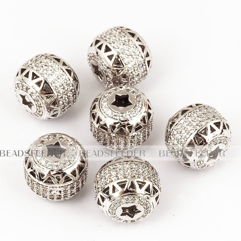 Drum barrel space beads, Micro Pave Beads / CZ Bead / Clear Cubic Zirconia beads , Men Bracelet Charms, Bracelet Charms, 11.5mm, 1pc