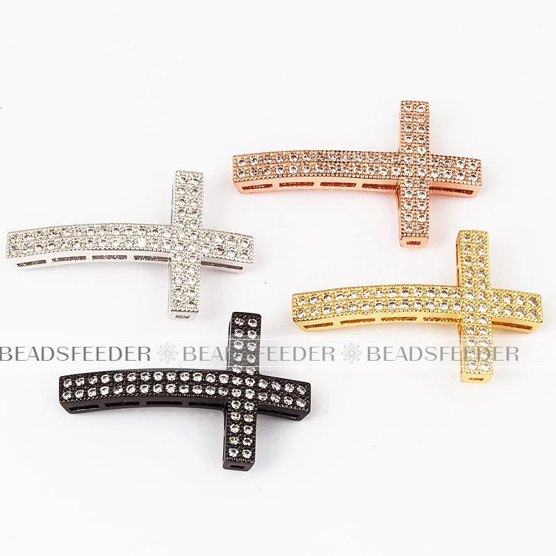 Cross bead for bracelet ,Micro Pave cross Beads / CZ Bead / Clear Cubic Zirconia space beads, Jewelry Making Supplies findings, 34mm,1pc