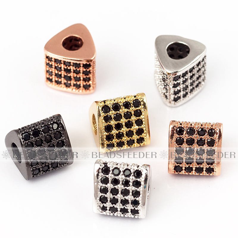 Triangular Triangle Micro Pave space Bead / CZ Bead / black Cubic Zirconia Triangular beads ,Pave Beads, Bracelet Charms ,9mm , 1pc