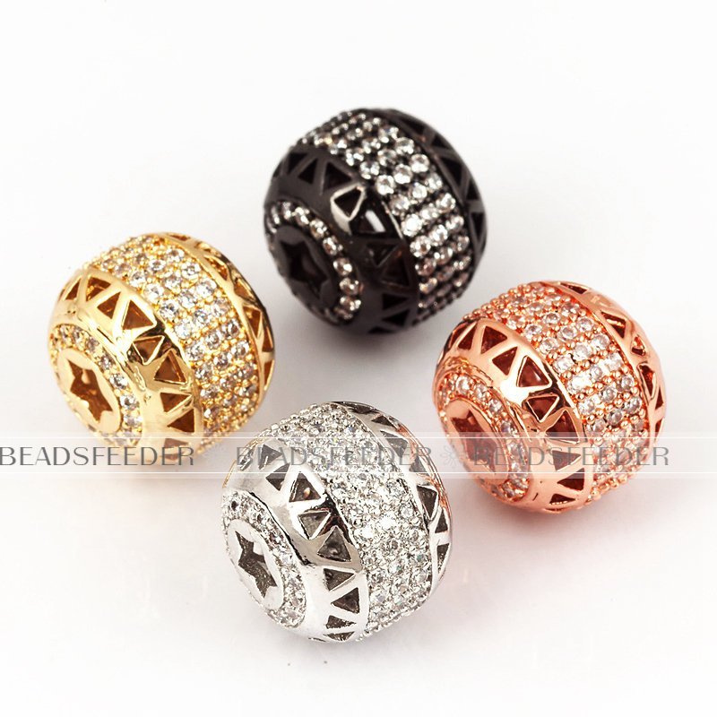 Drum barrel space beads, Micro Pave Beads / CZ Bead / Clear Cubic Zirconia beads , Men Bracelet Charms, Bracelet Charms, 11.5mm, 1pc