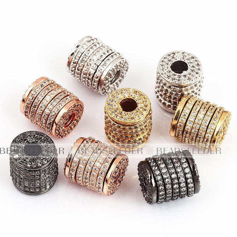 Drum barrel space beads, Micro Pave Beads / CZ Bead / Clear Cubic Zirconia beads , Men Bracelet Charms, Bracelet Charms, 11.5mm, 1pc