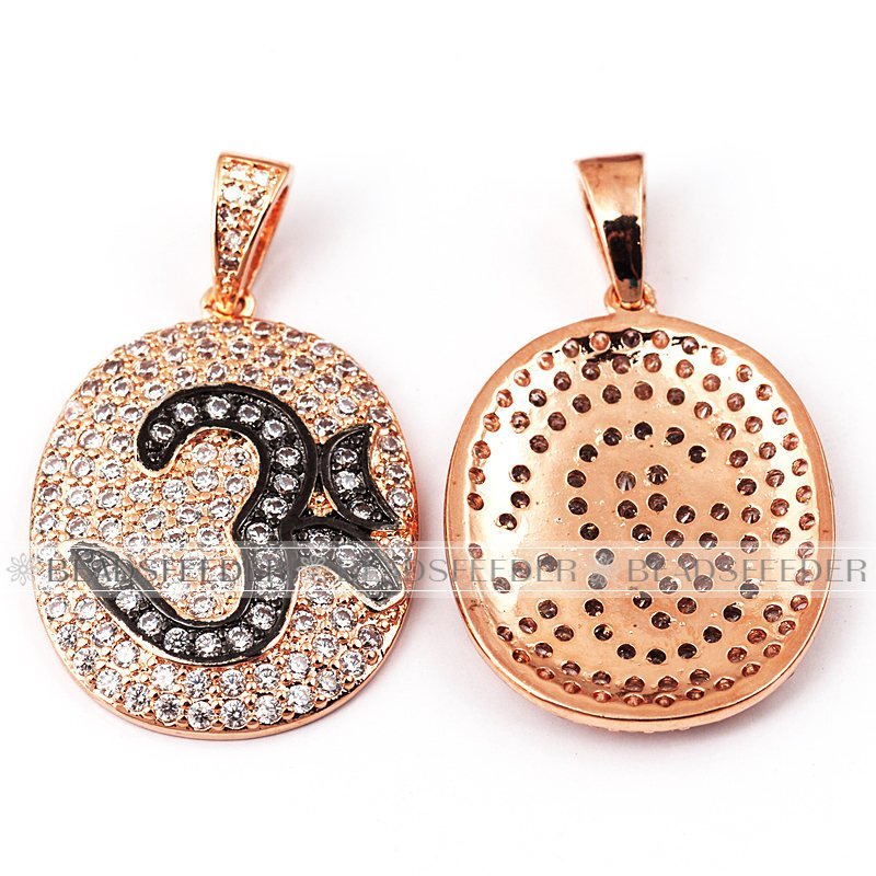 OM yoga oval pendant micro paved ,CZ/Micro pave /Cubic Zirconia CZ pendant,bracelet/necklace findings ,35x21x2.5mm 1pc