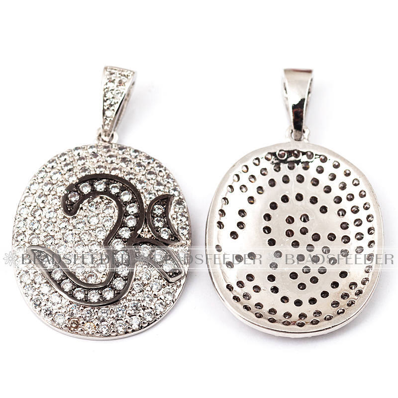 OM yoga oval pendant micro paved ,CZ/Micro pave /Cubic Zirconia CZ pendant,bracelet/necklace findings ,35x21x2.5mm 1pc