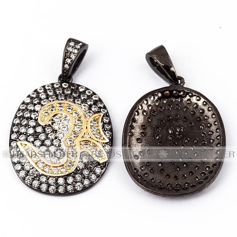 OM yoga oval pendant micro paved ,CZ/Micro pave /Cubic Zirconia CZ pendant,bracelet/necklace findings ,35x21x2.5mm 1pc