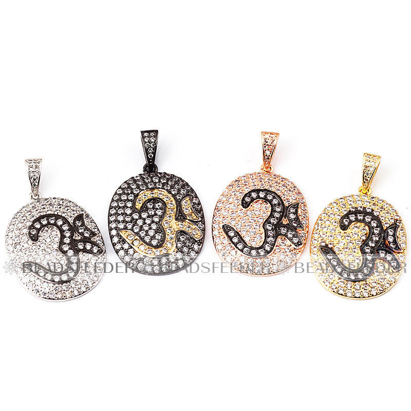 OM yoga oval pendant micro paved ,CZ/Micro pave /Cubic Zirconia CZ pendant,bracelet/necklace findings ,35x21x2.5mm 1pc