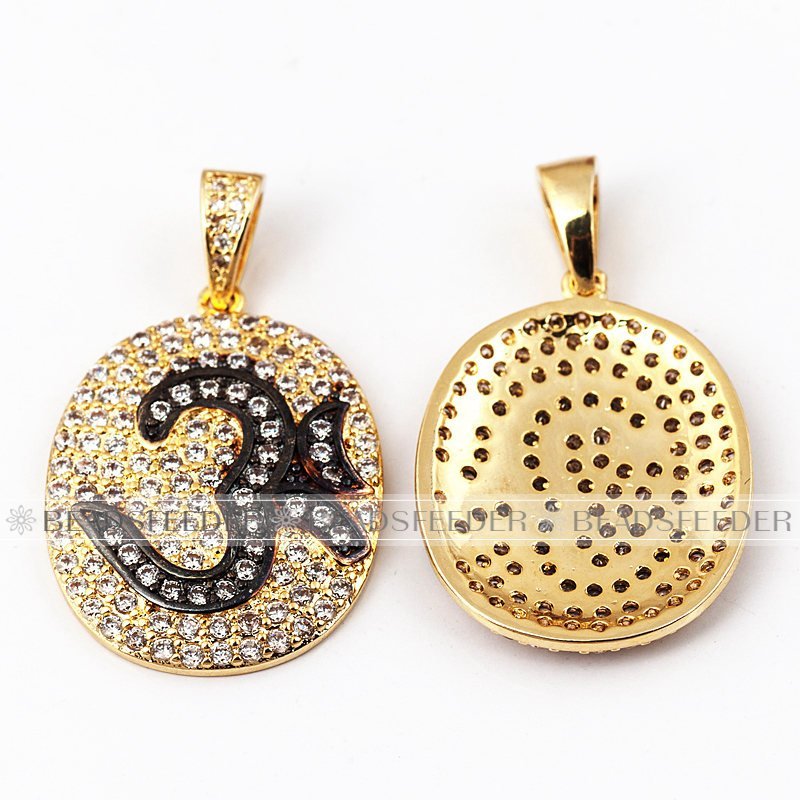 OM yoga oval pendant micro paved ,CZ/Micro pave /Cubic Zirconia CZ pendant,bracelet/necklace findings ,35x21x2.5mm 1pc