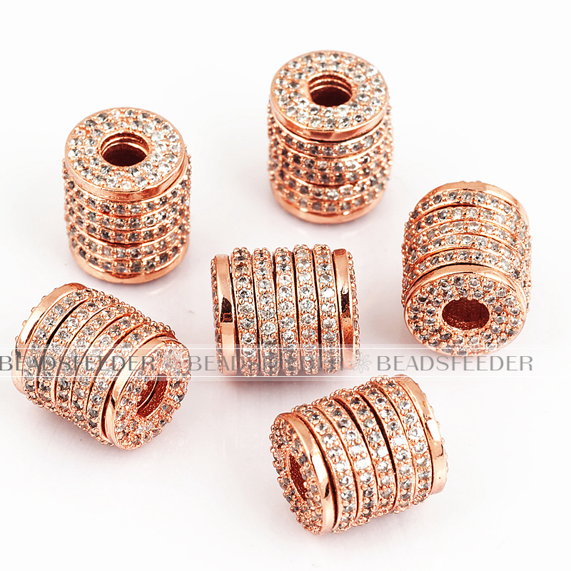 Drum barrel space beads, Micro Pave Beads / CZ Bead / Clear Cubic Zirconia beads , Men Bracelet Charms, Bracelet Charms, 11.5mm, 1pc