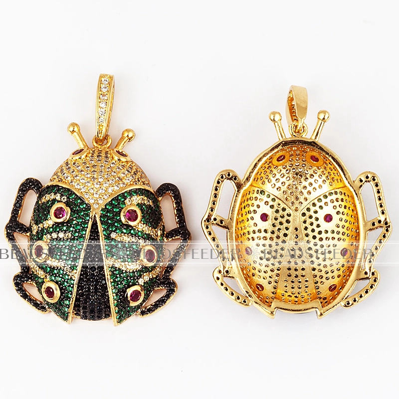 Scarab beetle CZ pendant for neck lace, Fuchsia/green CZ Micro Paved,Cubic Zirconia insect pendant ,44mm, 1pc