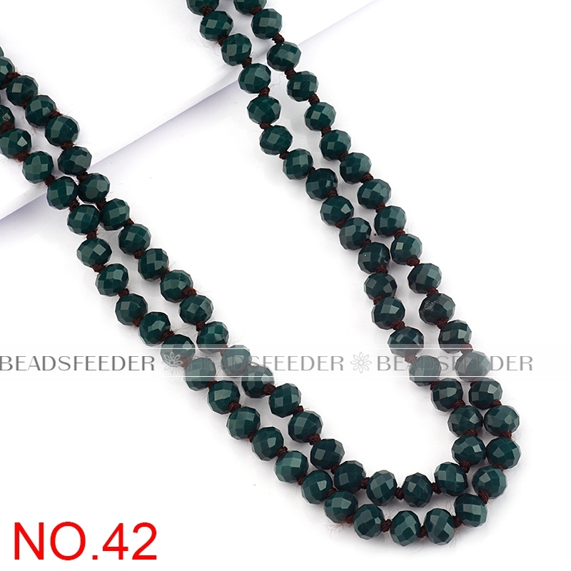 30'' inch, blackish green , knotted necklace chain,ready to wear, 8mm crystal glass beads knotted, ideal for pendant/stack layer necklace , 1 strand