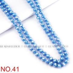 30'' inch, light blue opal , knotted necklace chain,ready to wear, 8mm crystal glass beads knotted, ideal for pendant/stack layer necklace , 1 strand