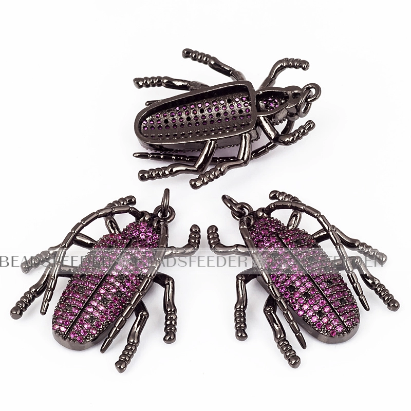 Longicorn Long-horned beetle CZ pendant for neck lace, Fuchsia CZ Micro Paved,Cubic Zirconia insect pendant ,36mm, 1pc